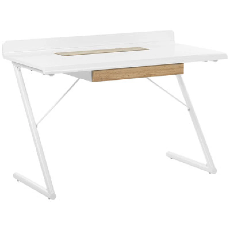 Image of Beliani 1 Drawer Home Office Desk 120 X 60 Cm White With Light Wood Focus