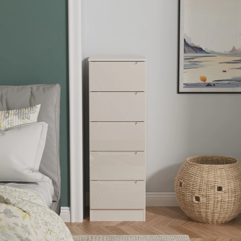 Image of Ready Assembled 2 U Lucca 5 Drawer Tall Bedside (Ready Assembled) in Taupe Unisex