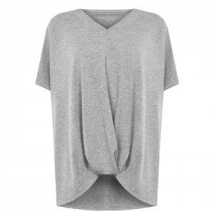 Image of Miso Oversized V Neck Lounge T Shirt with Knot Front Detail - Grey