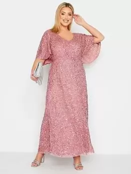 Image of Yours Luxe V Neck Angel Sleeve Maxi - Pink, Size 22, Women