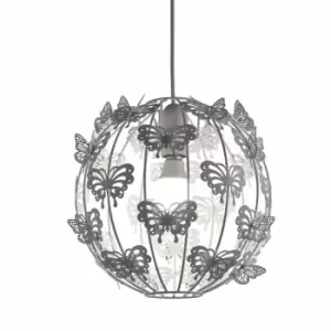 Image of Nielsen Nero Modern Soft White 30Cm Metal Frame Globe Ceiling Pendant Easy Fit Light Shade With Decorative Butterflies