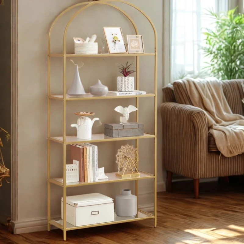 Image of Pirlo Plush 5 Tier Tempered Glass Storage Shelves Unit Gold Gold Unisex