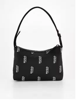 Image of Hugo Ethon All Over Logo Nylon Shoulder Bag - Black