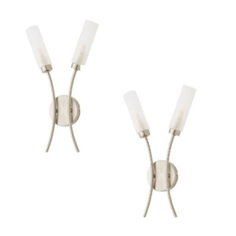 Image of ValueLights Maya Pair of 2 Way Curved Upright Reed Shaded Wall Lights Silver