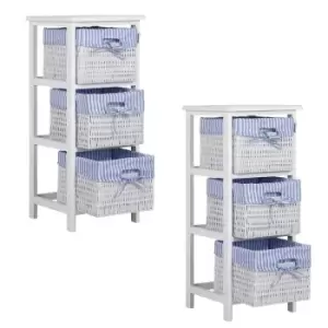 Image of Basket Shelf 2 Pcs Set White/Blue Paulownia Wood