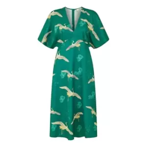 Image of Yumi Green Crane Print Kimono Midi Dress - Green