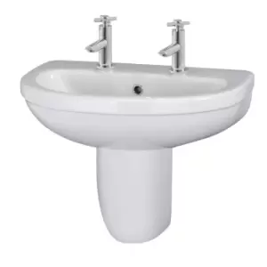 Image of Nuie Ivo 550mm Basin 2TH & Semi Pedestal - White