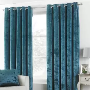 Image of Paoletti Verona Crushed Velvet Ringtop Eyelet Curtains (Pair) Polyester Teal (117X183Cm)