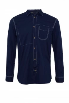 Image of Mens French Connection Indigo Overwashed Poplin Shirt Washed Blue