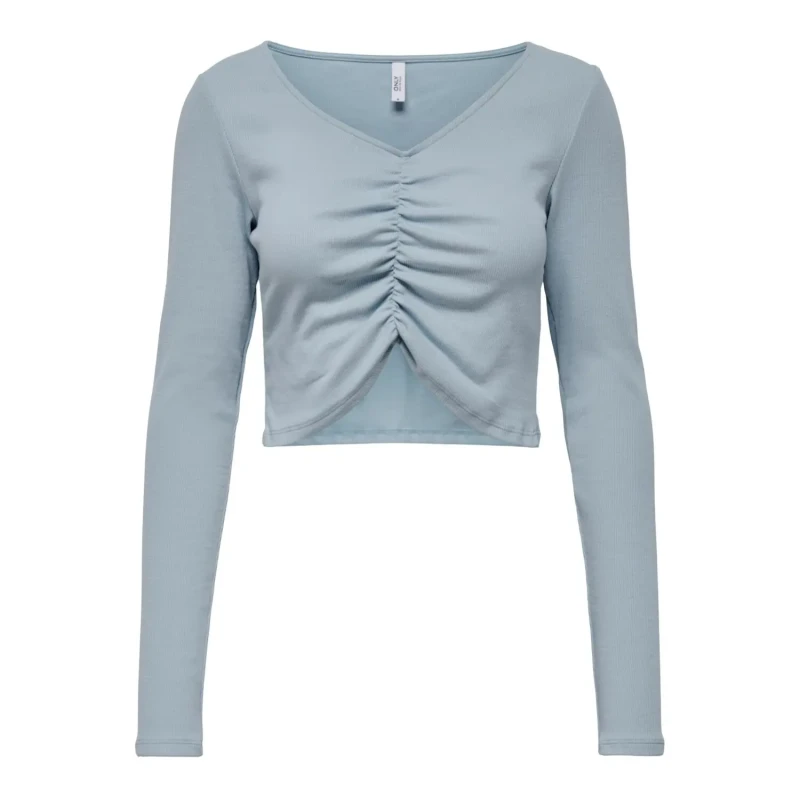 Image of Only Womens long sleeve v-neck crop top Only onlkenya life Bleu Female M