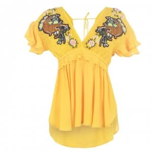 Image of Biba Tiger Embroidered Blouse - Yellow