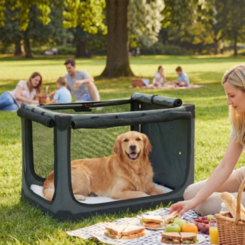 Image of Pawhut Collapsible Dog Crate Portable Pet Travel Carrier 90 X 64 X 64 Cm