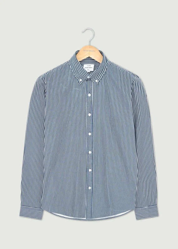 Image of Peter Werth Mens Pinnacle Long Sleeve Shirt in Navy & White Size: Medium Navy Male M