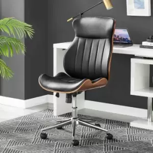 Image of Furniture Box Parker Black Faux Leather Wood Back Office Chair