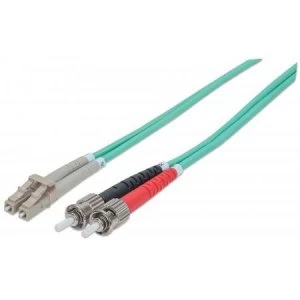 Image of Intellinet Fibre Optic Patch Cable Duplex Multimode ST/LC 50/125 m OM3 2m LSZH Aqua Fiber Lifetime Warranty