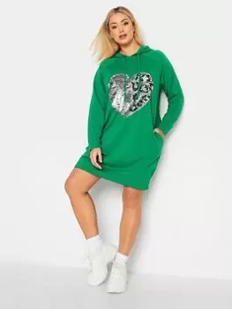 Image of Yours Hooded Printed Sweat Dress - Green, Size 22-24, Women
