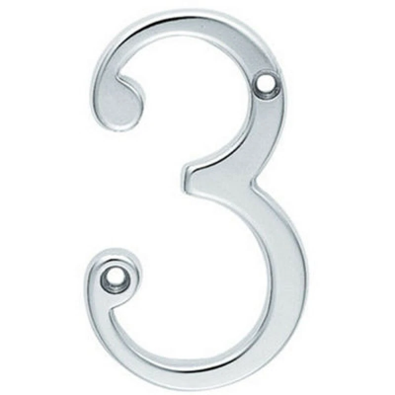 Image of Loops Polished Chrome Door Number 3 75mm Height 4mm Depth House Numeral Plaque Multi