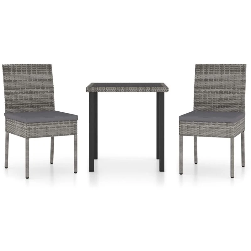 Image of VIDAXL 3 Piece Outdoor Dining Set with Cushions Poly Rattan Grey Vidaxl 8720286943205