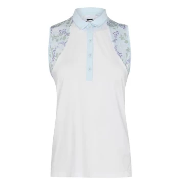 Image of Slazenger Sleeveless Print Polo Shirt - White/LeafPrint