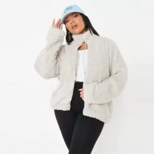 Image of Missguided Borg Zip Funnel Neck Zip Through - Neutral