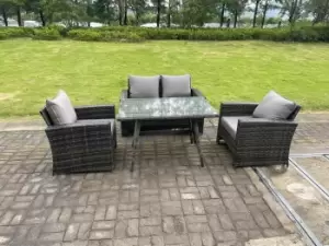 Image of Fimous 4 Seater Outdoor Dark Grey Rattan Lounge Complete Sofa Set with Dining Table