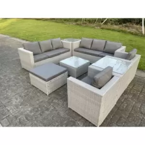 Image of Fimous 8 Seater Outdoor Light Grey PE Rattan Wicker Complete Sofa Set with Square Coffee Table and Big Footstool