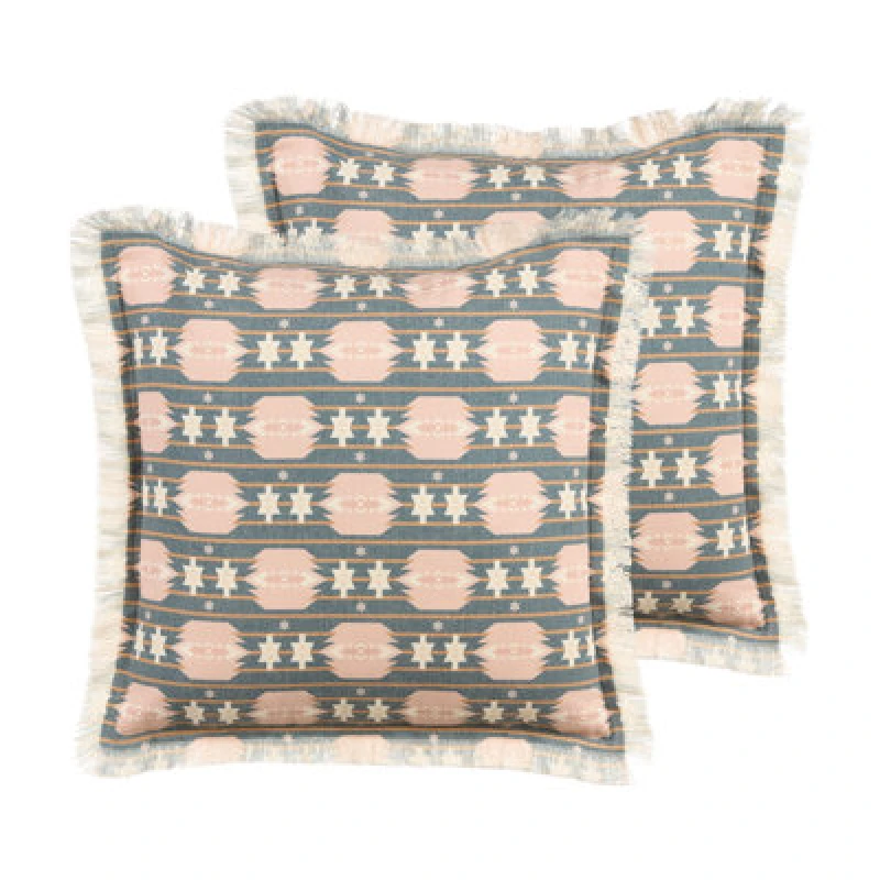 Image of Beliani Set Of 2 Decorative Cushions Dianthus 60 X 60 Cm Multicolour Geometric Pattern