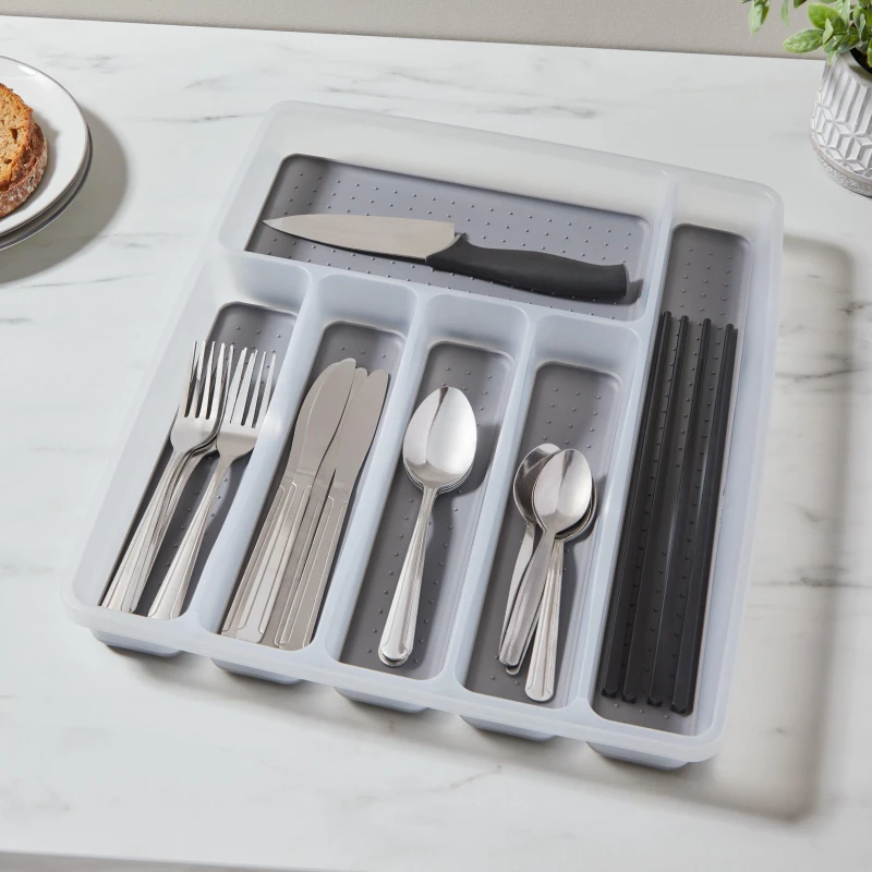 Image of Homelife Plastic Cutlery Organiser Tray - Grey Grey One Size