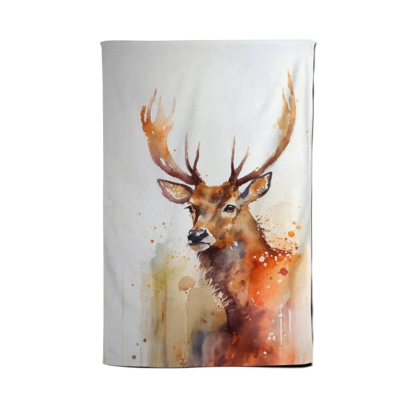 Image of Warren Reed - Designer Majestic Stag Watercolour Tea Towel in Brown Brown Unisex