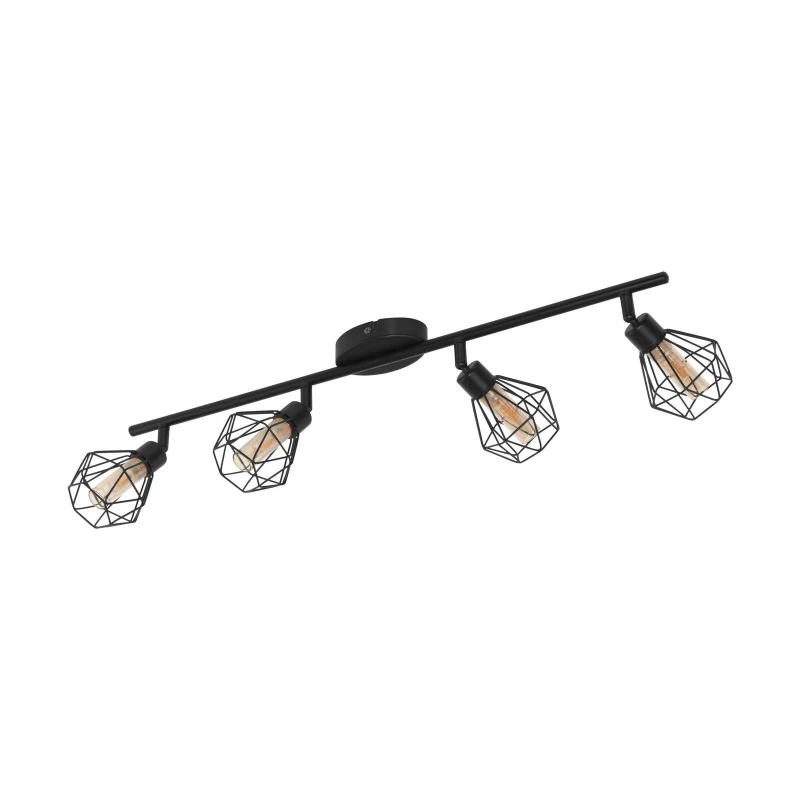 Image of Loops Flush 4 Spots Ceiling Light Colour Black Shade Amber Glass Bulb G9 4x3W Black
