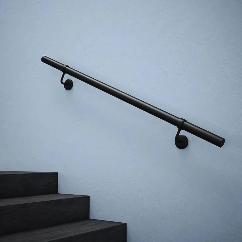 Image of Forgeworks Matt Black Premium Modern Easy Install Indoor Stair Handrail Kit 1.2m Black Unisex
