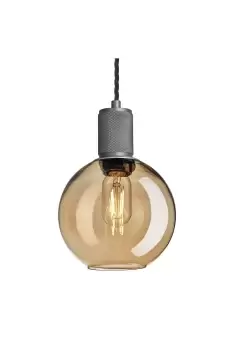 Image of Knurled Tinted Glass Globe Pendant Light, 7 Inch, Amber, Pewter Holder