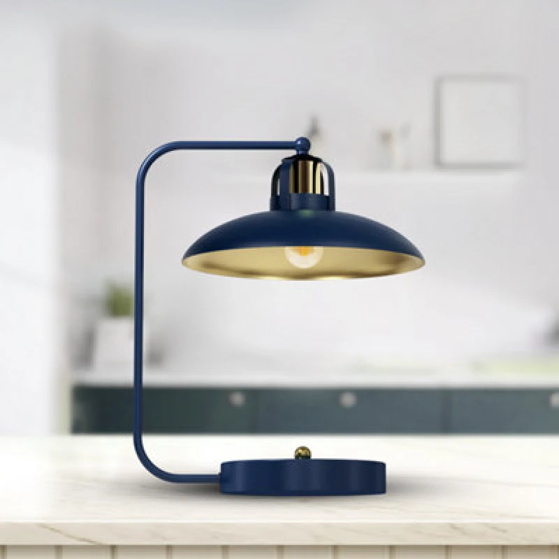 Image of Milagro Felix Hand Made Designer Table Lamp In Navy And Gold Rugged Industrial With A Luxurious Twist