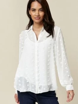 Image of Wallis Petite Dobby Shirt - Ivory, Cream, Size 8, Women