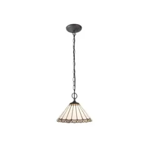 Image of 2 Light Downlighter Ceiling Pendant E27 With 30cm Tiffany Shade, Grey, Crystal, Aged Antique Brass