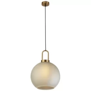 Image of Searchlight Snowdrop 1 Light Pendant, Brass, Acid Glass