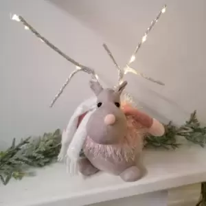 Image of 40cm Battery Operated Plush Pink Christmas Reindeer with LED Lit Antlers