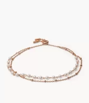 Image of Fossil Women Imitation Pearl Rose Gold-Tone Stainless Steel Multi-Strand Bracelet