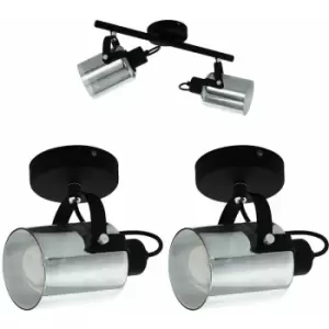 Image of Twin Ceiling Spot Light & 2x Matching Wall Lights Black Vaporized Glass Shade