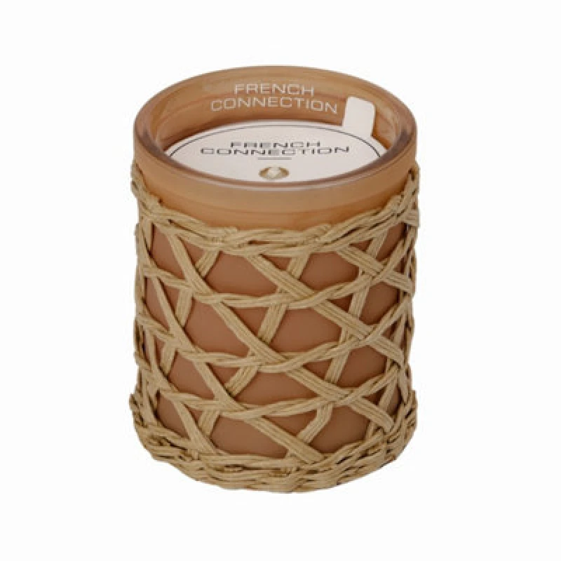 Image of French Connection French Connection Cedarwood & Citrus Scented Jar Candle with Woven Rattan - Luxury Gift in Beige Size: Medium Beige Medium Unisex