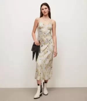 Image of AllSaints Womens Bryony Momo Midi Dress, Yellow, Size: 12