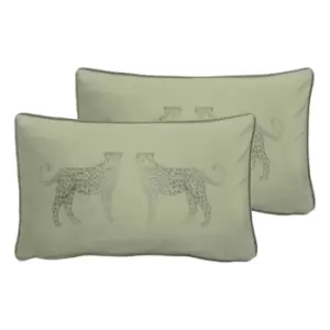 Image of Evans Lichfield Savanna Leopards Twin Pack Polyester Filled Cushions Green 30 x 50cm
