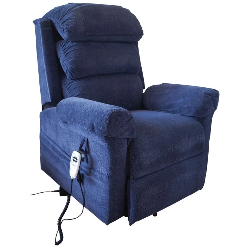 Image of Loops Wall Hugging Rise & Recline Arm Chair - Waterfall Pillow - Blue Chenille Fabric Multi