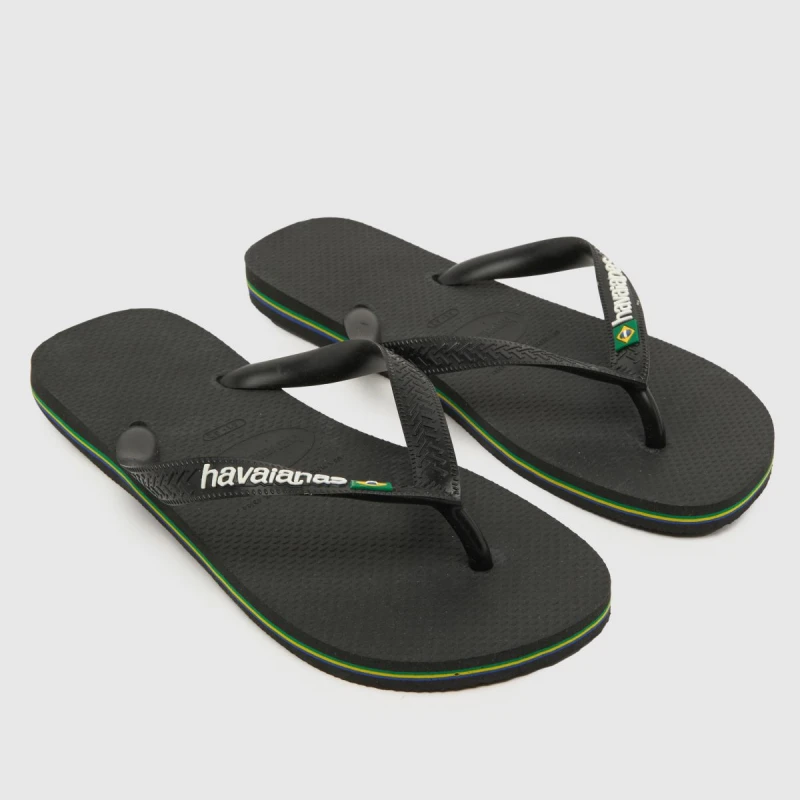 Image of Havaianas brasil logo sandals in Black UK 7/8