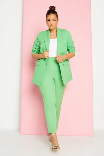 Image of Yours Darted Waist Tapered Trousers Green