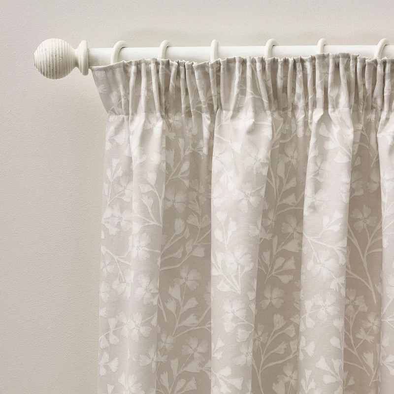 Image of Catherine Lansfield 'Brooke Floral' Lined Pencil Pleat Curtains Natural