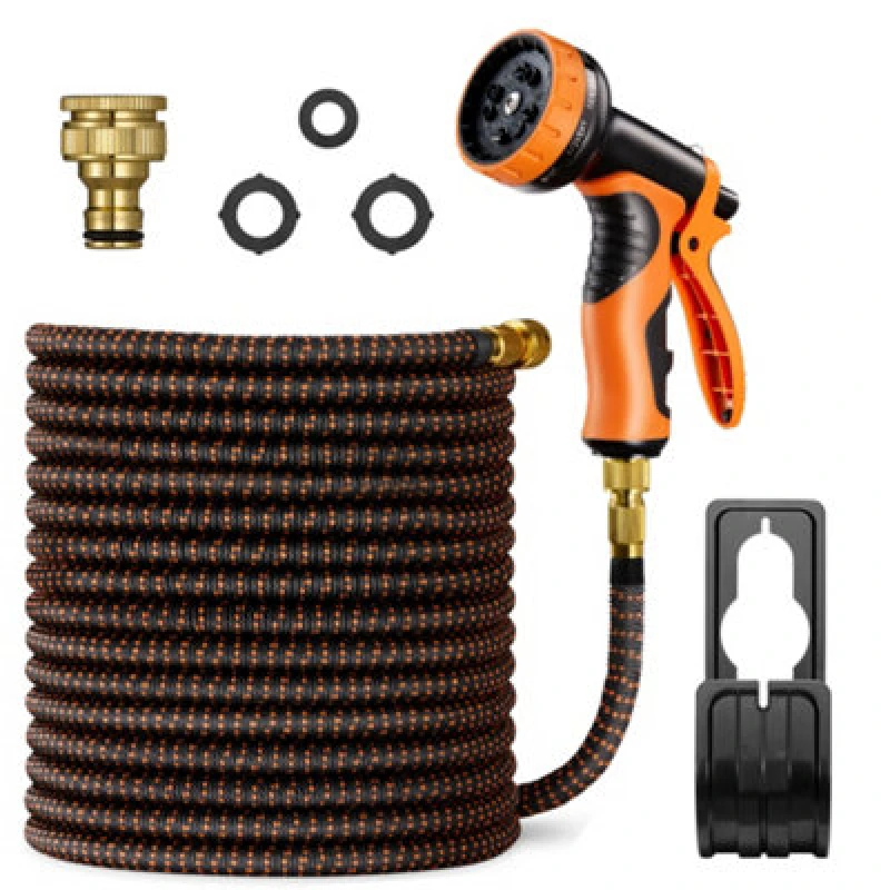 Image of Vonhaus Expandable Garden Hose 50ft With 10-Pattern Spray Nozzle, 2 Brass Fittings, 4-Layer Latex Core, Wall Mounted