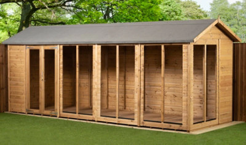 Image of Empire Sheds Empire Apex Summerhouse 6X18 Dipped Treated Tongue And Groove Wooden Garden Shed Double Door (6' X 18' / 6ft X 18ft) (6X18)