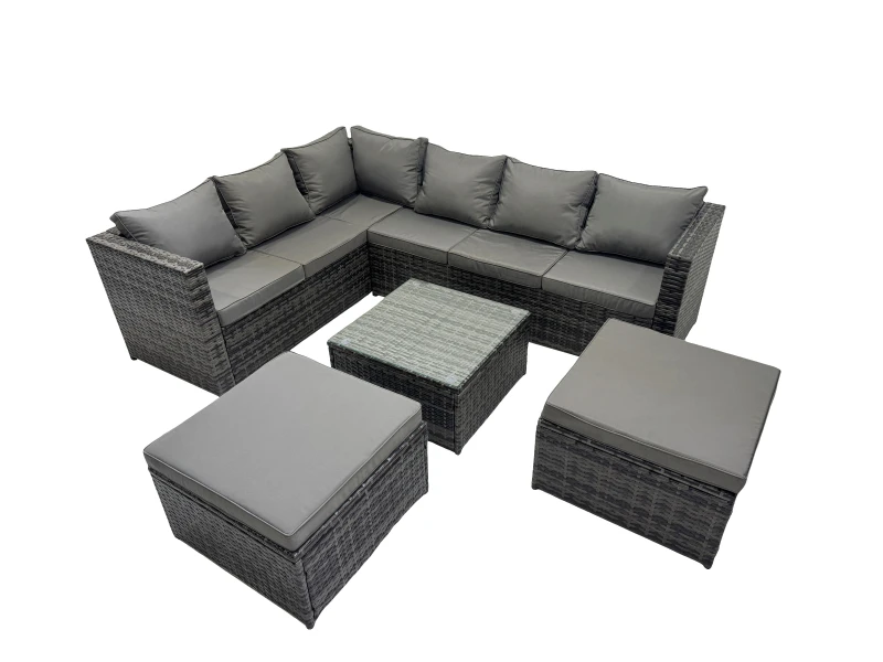 Image of Fimous Patio Furniture Sets with Corner Sofa Coffee Table 2 Big Footstools in Dark Grey Dark Grey Unisex