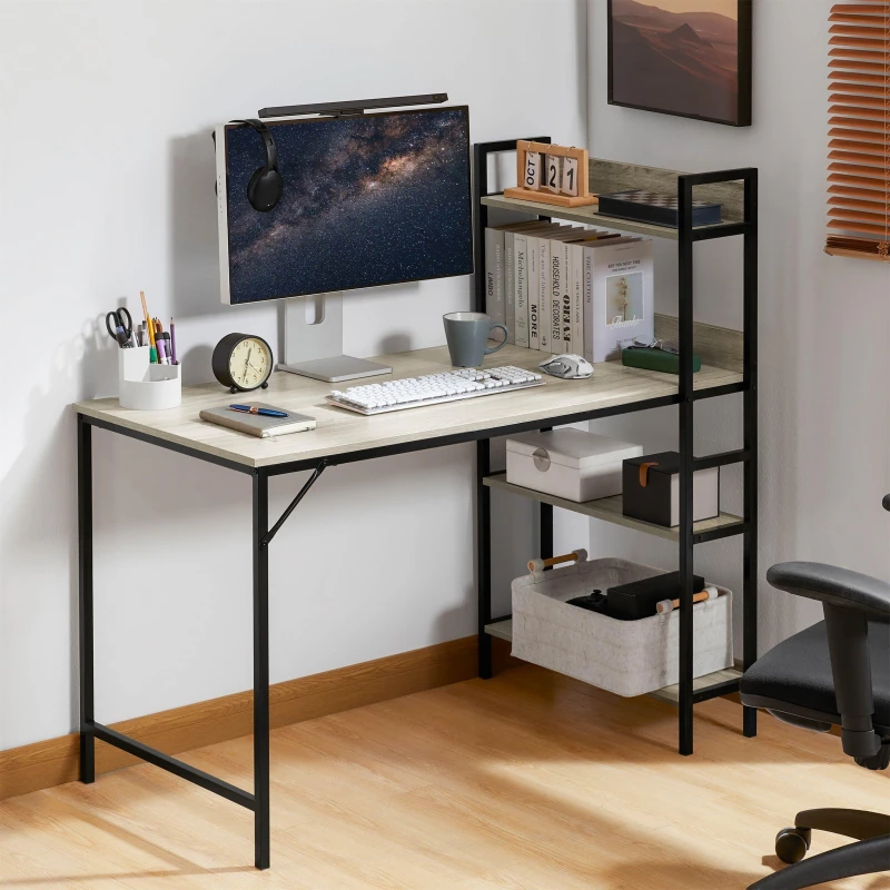 Image of Lassic Vida Designs Brooklyn Computer Desk With 3 Shelves Grey unisex 3 Shelf